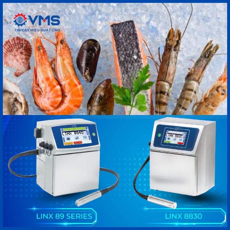 Máy in phun date Linx lên lên bao bì thủy sản