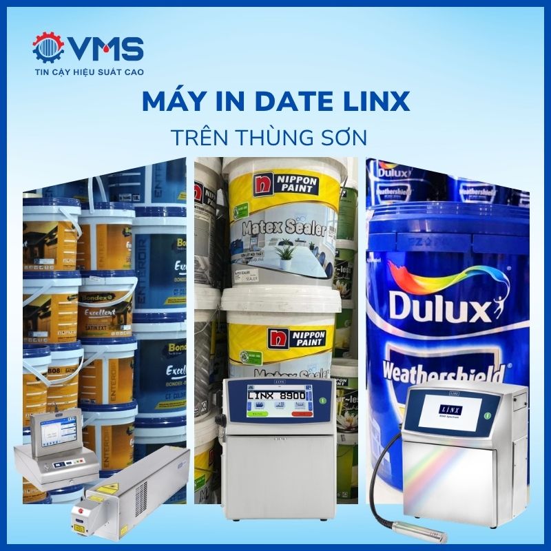 Máy in date Linx trên thùng sơn tự động