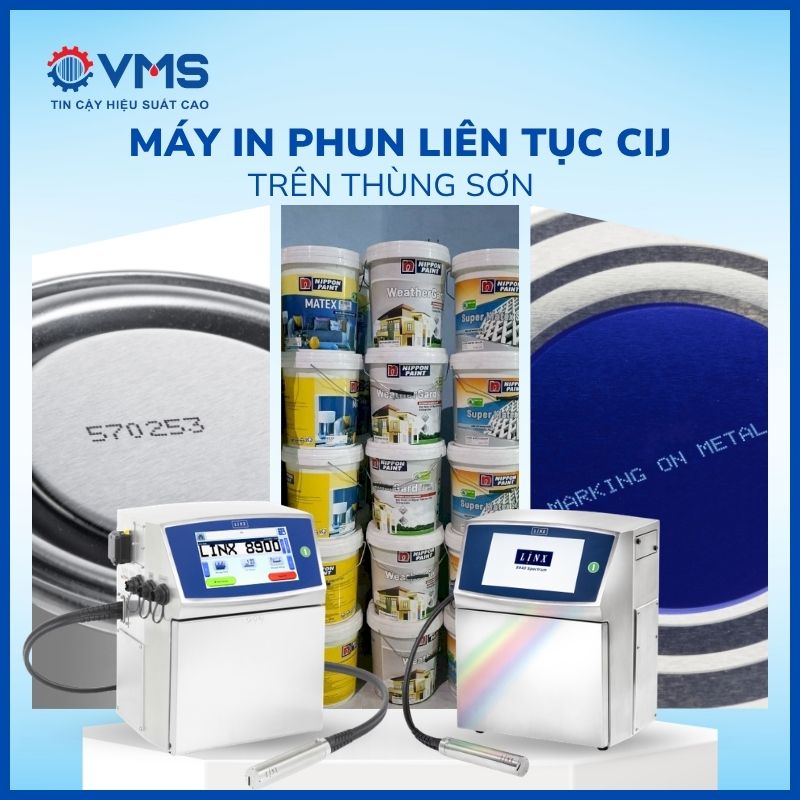 Máy in phun liên tục CIJ trên mọi thùng sơn