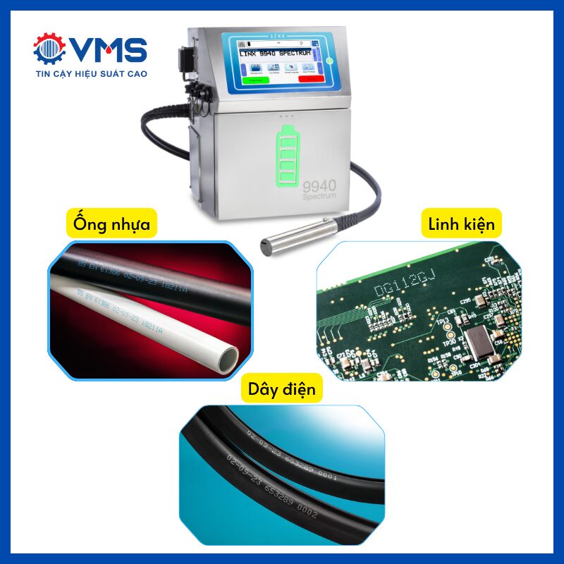 Máy in lên dây điện, ống nhựa, linh kiện điện tử